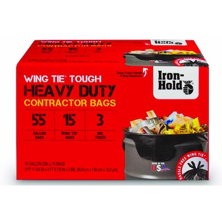 Iron-Hold Iron-Hold 55 gal No Scent Scent Contractor Bags Wing Ties 15 pk 3 mil 1652987